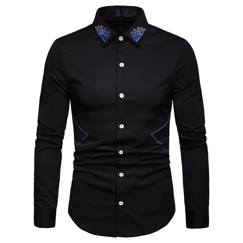 Camisas masculinas, мужская рубашка с длинным рукавом, чистый цвет, на пуговицах, с рисунком, большой размер, повседневный Топ, блузка, рубашки, camisa masculina - Цвет: Черный