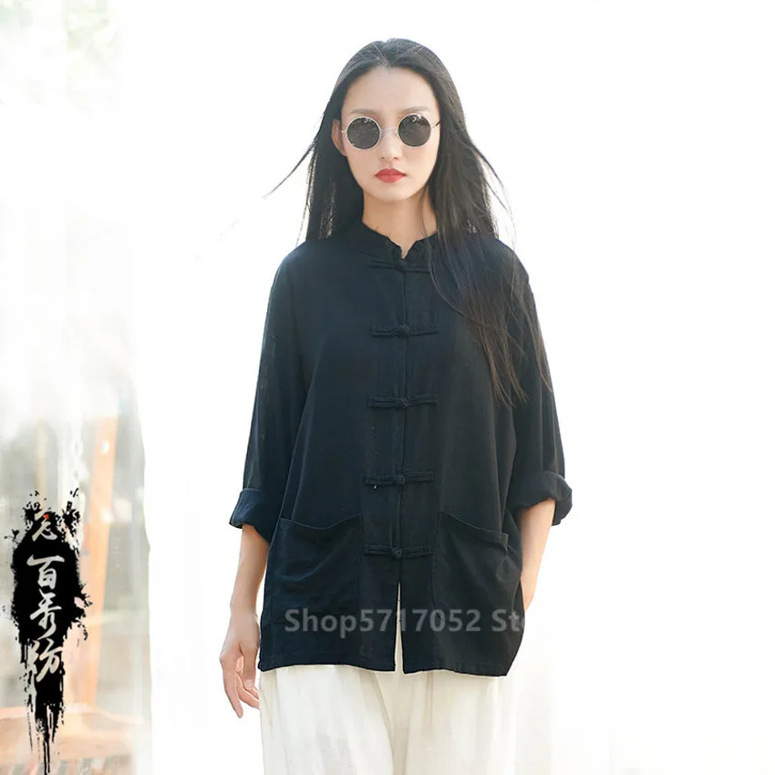 GaoLeAve Cheongsam Top Frauen - Chinesisches Hemd Mit Stickerei - Traditioneller Mandarin-Kragen - Baumwoll-Leinen