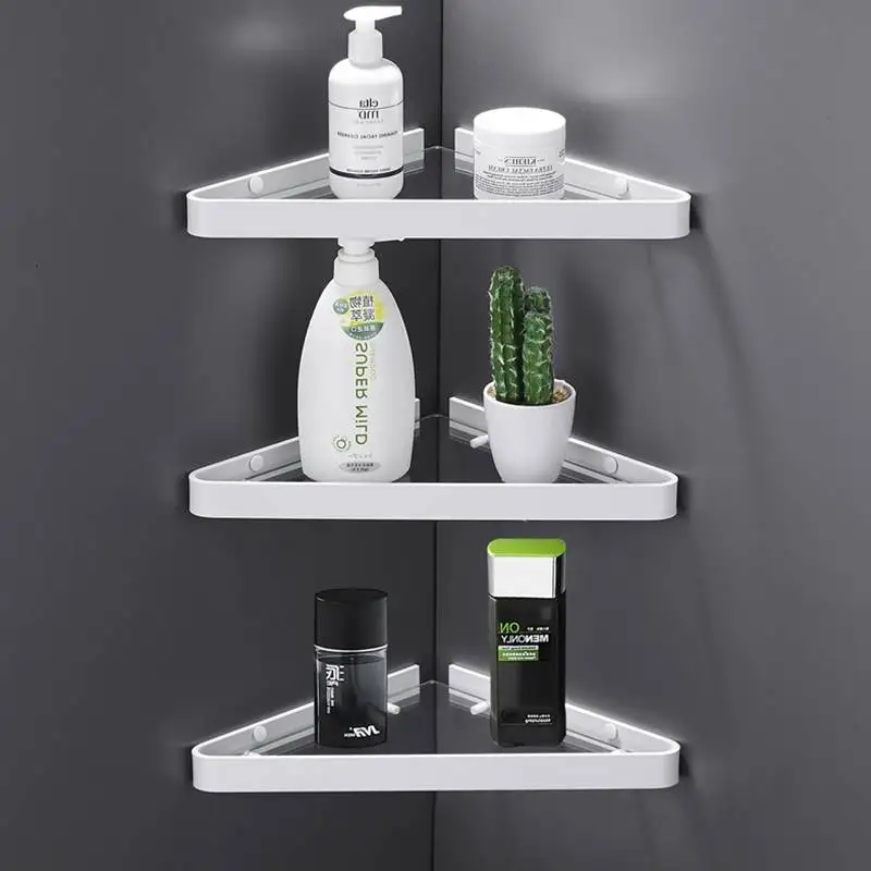 three tier white Угловая полка для ванной комнаты, полка для душа, полка для косметики, шкаф для хранения косметики, аксессуары для ванной комнаты, установленные на стене - Цвет: three tier white