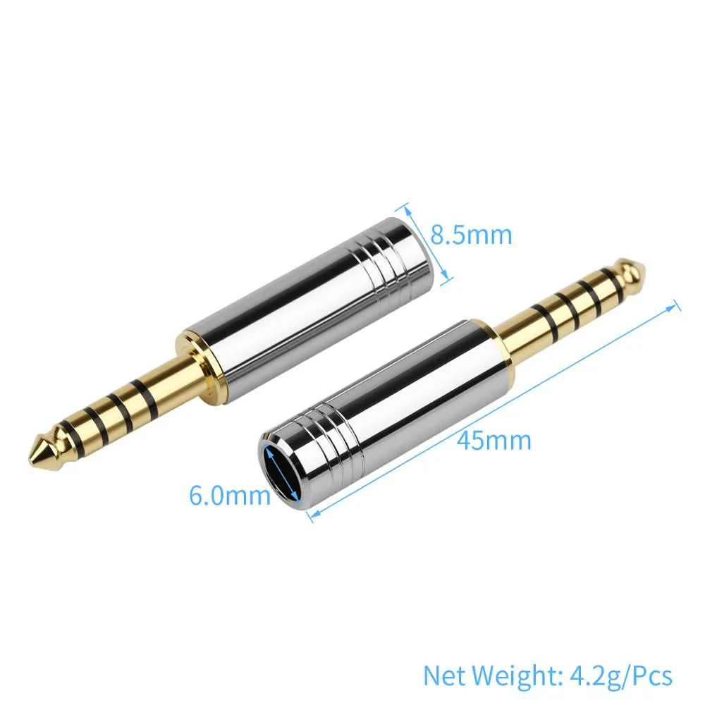 5pcs Earphone Jack 4 4mm 5 Pole Balanced Plug Gold Plated Copper Audio Connector Bright Shell Metal Hifi Headphone Wire Adapters