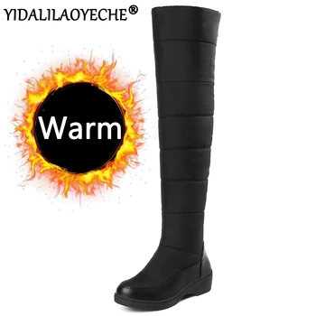

Winter snow boots women's warm knee pads high boots solid color wedge short plush thick ladies snow boots waterproof large size