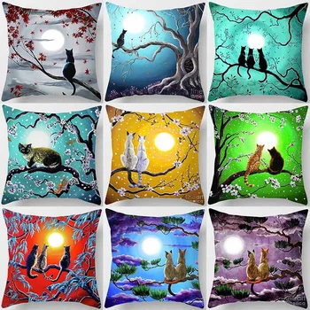 

Cat Printing Square Pillowcase Home Decoration Car Sofa Cushion Cover (45cm * 45cm) Linen Pillow Case