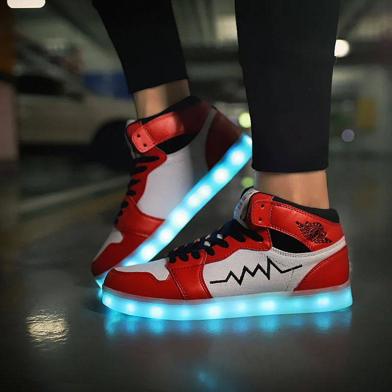 

Size 35-44 Lighted Led Shoes For Man Women USB Charging Glowing Luminous Sneakers With Lights Couple Led Shoes for Adult