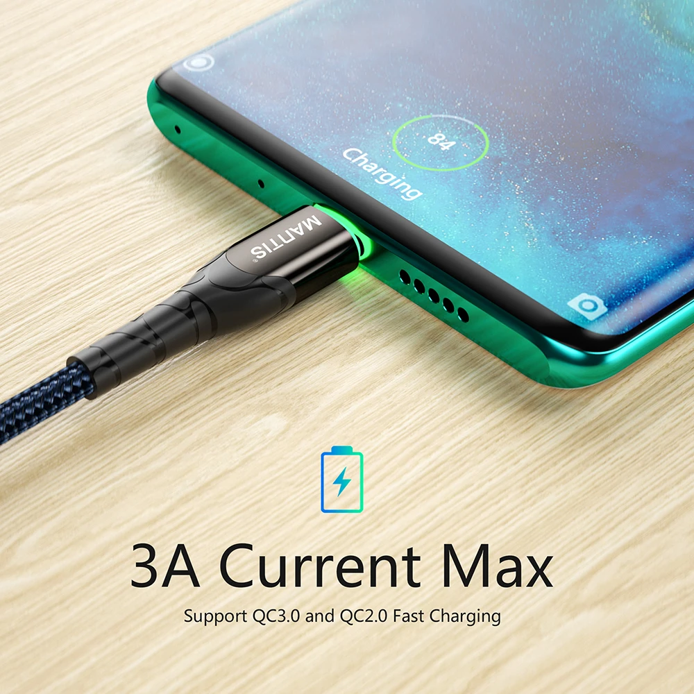 MANTIS usb type C кабель для samsung a50 s10 s9 s8 s7 USB C кабель светодиодный Синхронизация данных провод для быстрой зарядки Xiaomi Mi9 Redmi Note 7 K20