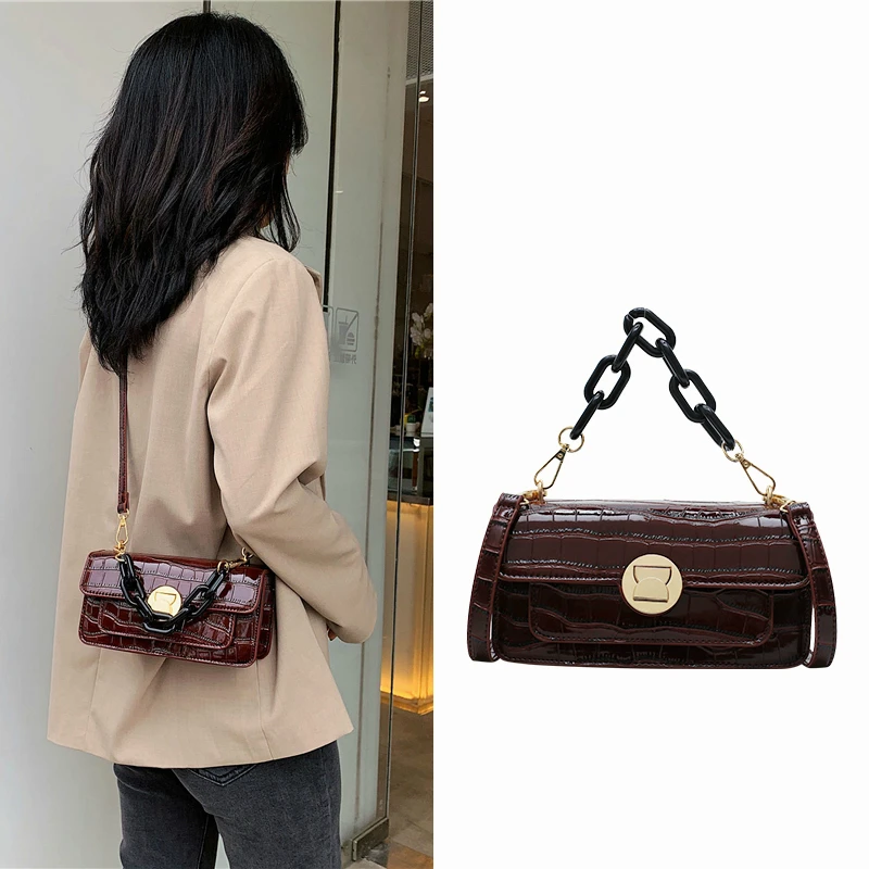 

Elegant Alligator Crossbody Bag Female Tote Bag 2020 Quality Leather Women's Designer Handbag Crocodile Pattern Chain Shoulder
