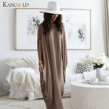 KANCOOLD vestido verano tendencia Sexy Casual sólido Boho playa de hombro diario vestido largo para vacaciones moda nuevo Vestido Mujer 2019DEC18(China)