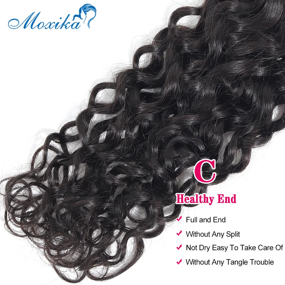 Moxika Water Wave Bundles With Closure Human Hair Bundles With Frontal Remy Brazilian Hair Weave Bundles With Closure 8-26"