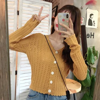 

Fashion Single Breasted Sweaters Female V-neck Sweaters Autumn Knitted Cardigans