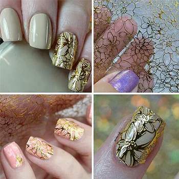

1 Sheets Gold 3D Nail Art Stickers Nail Art Decals Hollow Flower Nail Decals Manicure Accessory
