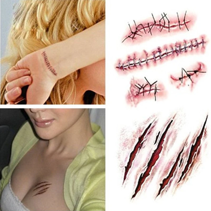 Тату для Хэллоуина Зомби Шрамы Татуировки поддельные Парша Макияж маскарада на