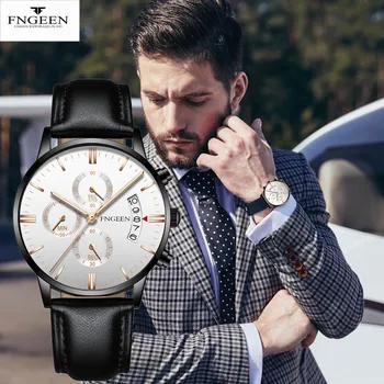 

FNGEEN Men Luxury Watch Quartz Fashion Casual 3Bar Waterproof Calendar Leather Belt Quartz Wristwatches Relogio Masculino 2020