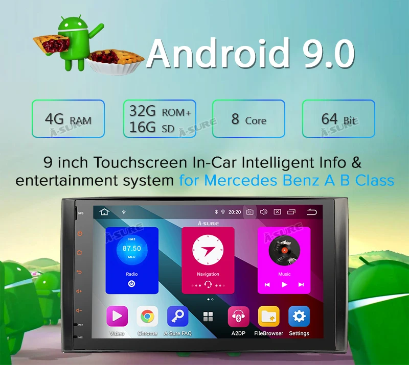 Clearance A-Sure 1 DIN Octa Core 4GB Android 9.0 Car Radio GPS DVD Player Navigation For Mercedes-Benz A/B Sprinter Vito Viano VW Crafte 4