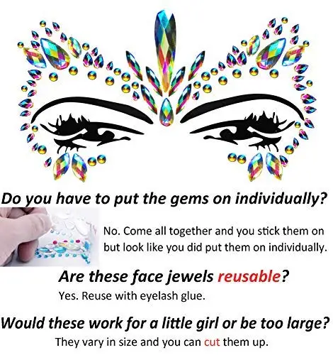 ❀ Gesicht Edelsteine Glitzer Selbstklebend Schmuck Tattoo Sticker Fest Rave  Körp