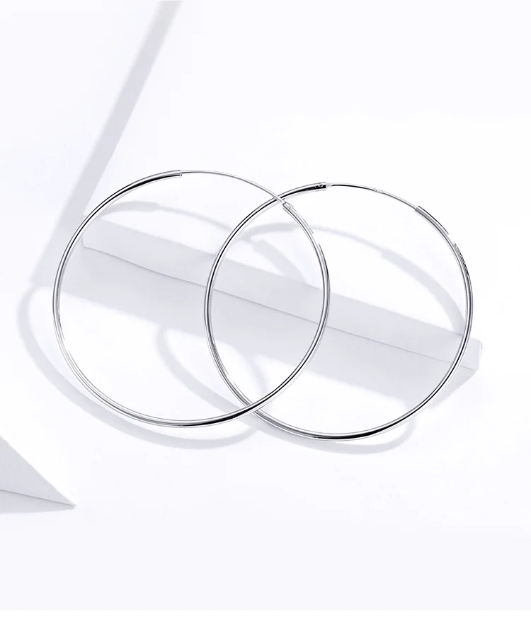 WOSTU 925 пробы Серебряный Большой круг обруч серьги минималистичные простые круглые серьги для женщин модные вечерние ювелирные изделия BKE710