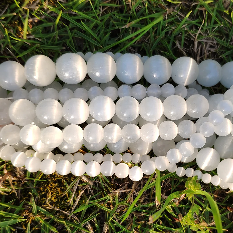Natural Stone Beads Natural Moon Stone Beads White Cat Eye Round Loose Beads 4/6/8/10/12mm Jewelry Making DIY Bracelet 15" Strand