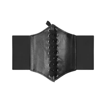  Women's Corset Belt Gothic Fashion PU Leather Female Lace-up Corset Belts Slimming Waist Vintage Corset Black Wide Belt for Girl 