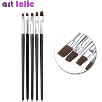 

5PC Nail Art Tool Set Acrylic UV Gel Salon Pen Flat Brush Kit Dotting Tool For Decorations Beauty Tools Nail Polish Brushes