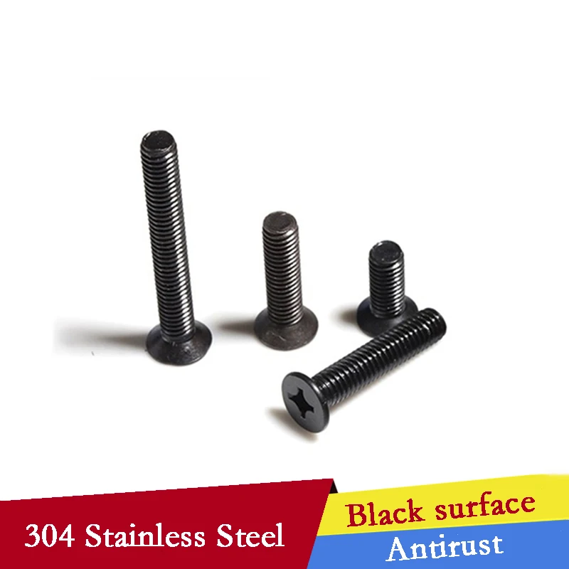 

M3 M4 M5 M6 M8 304 Stainless Steel Phillips Cross Recessed Flat Head Machine Screw Metric Thread Hexagon Bolt Black