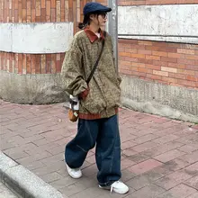 Retro made drop jeans Loose waist straight leg wide pants men and women hip hop jeans skateboard pants Streetwear  woman jeans