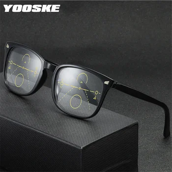 

YOOSKE Anti Blue Light Reading Glasses Women Men Full Frame Black Clear Lens Progressive Multifocal Near Far Sight Diopter +1.5