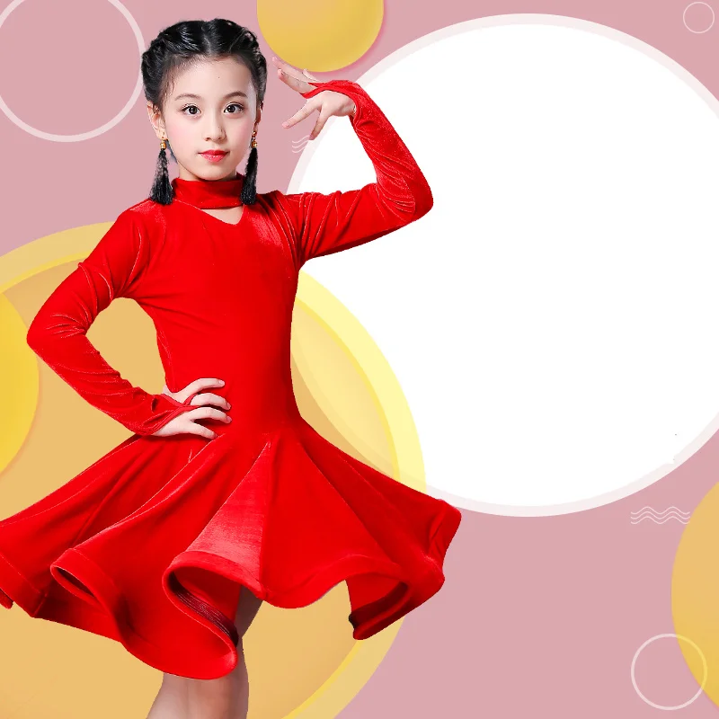 Детские Бархатный латинский платья Одежда для спортивной гимнастики конкурсные танцевальные платья Костюм Детское бальное танцевальное платье для девочек сценический наряд