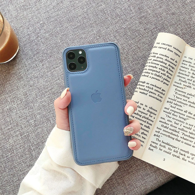 Кожаный чехол для телефона для iPhone11 Pro Max мягкий чехол xs max x xr силиконовый анти-осень 8 plus 7 милый ультратонкий высококачественный - Цвет: Синий