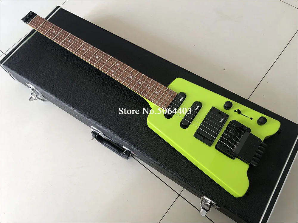 Портативная электрогитара без головы, гриф из розового дерева, apple green, черные аксессуары