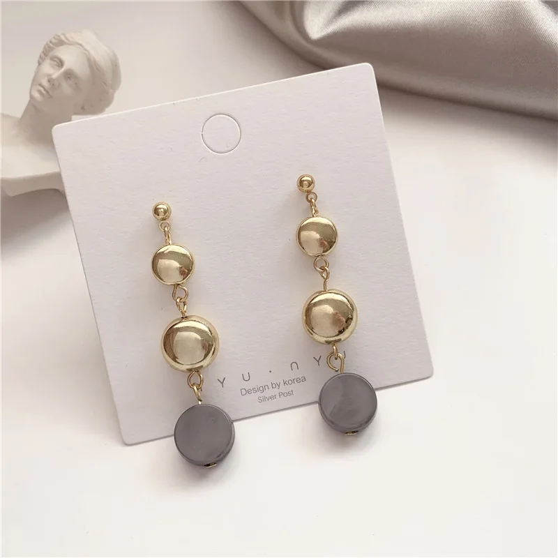 

Gold Color Beads Long Earrings Clip Contrast Color Korean Earings Charms