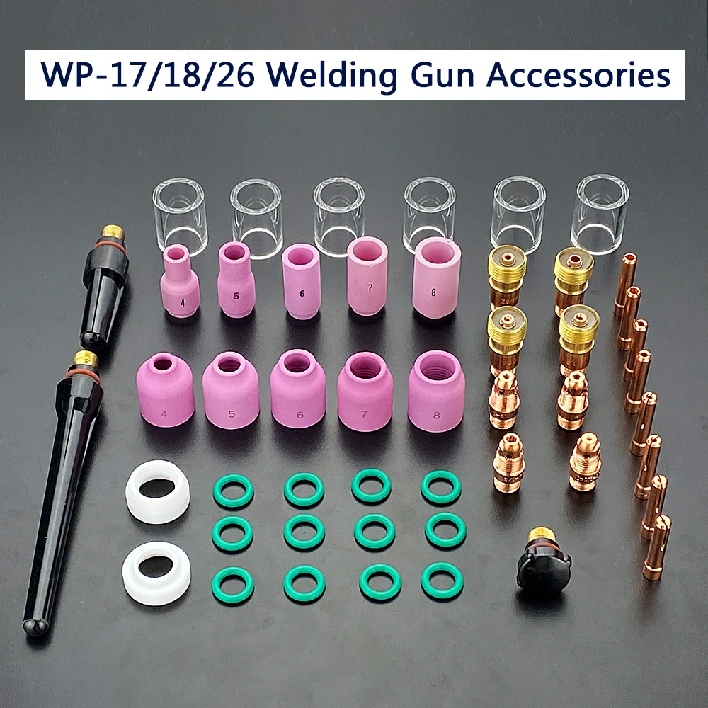 49Pcs Argon TIG Welding Torch Stubby Gas Lens For WP17 WP18 WP26 TIG 10 Glass Cup Spares Kit Durable Practical Accessories