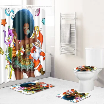 

African Women's New Creative Shower Curtain Cross-Border Supply Wholesale Graphic Customization Bathroom Carpet Combination Mat