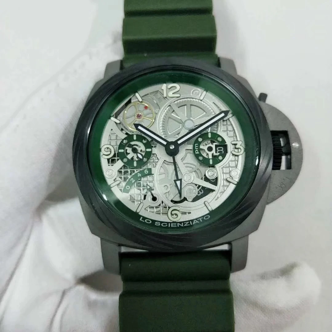 

Luxury Brand New Men Automatic Mechanical Sapphire Titanium Stainless Steel Watches Green Rubber Luminous GMT Sport Watches 47mm