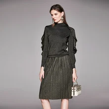 Зимняя женская юбка, вязаная бюст, шерсть, длинная, просто плетеная, яркие шелковые юбки, армейский зеленый, 8116