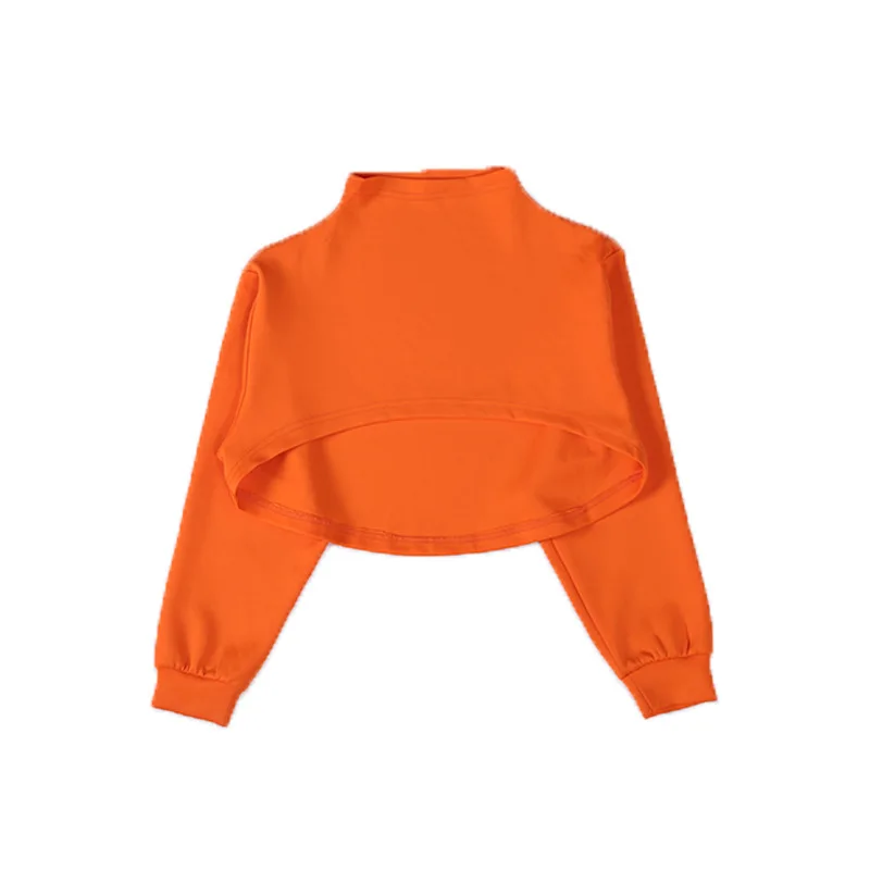 Детская крутая модная одежда в стиле хип-хоп свитер с высоким воротником Топ, Свободные повседневные штаны для бега для девочек, костюм для джазовых танцев, одежда - Цвет: orange tops