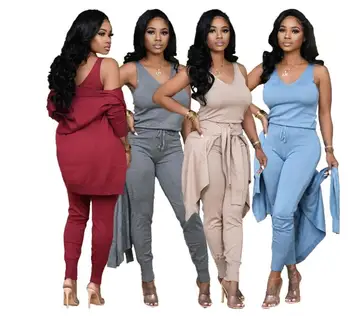 

Active Wear Women's Set Cloak Tank Tops Jogger Pants Suit Tracksuit ThreePiece Set Outfit Sport Matching Set
