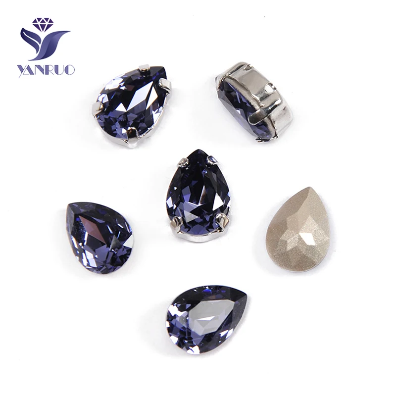 

YANRUO 4320 Drop Tanzanite Craft Gems Rhinestones Glass Sewn Crystal Pointback DIY Crystal For Fabric Clothing