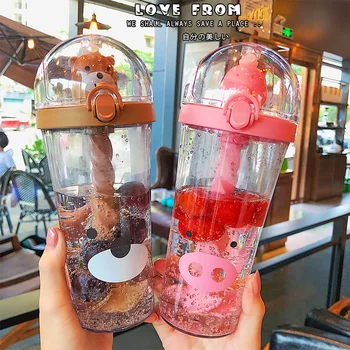 

creative straw plastic cup Korean version of net red lovely student mixing cup large capacity portable fruit juice