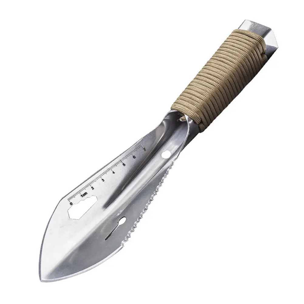 Pala pequeña con cuerda de nailon, pala manual multifuncional, Paleta portátil ligera de mochilero, herramientas de jardinería