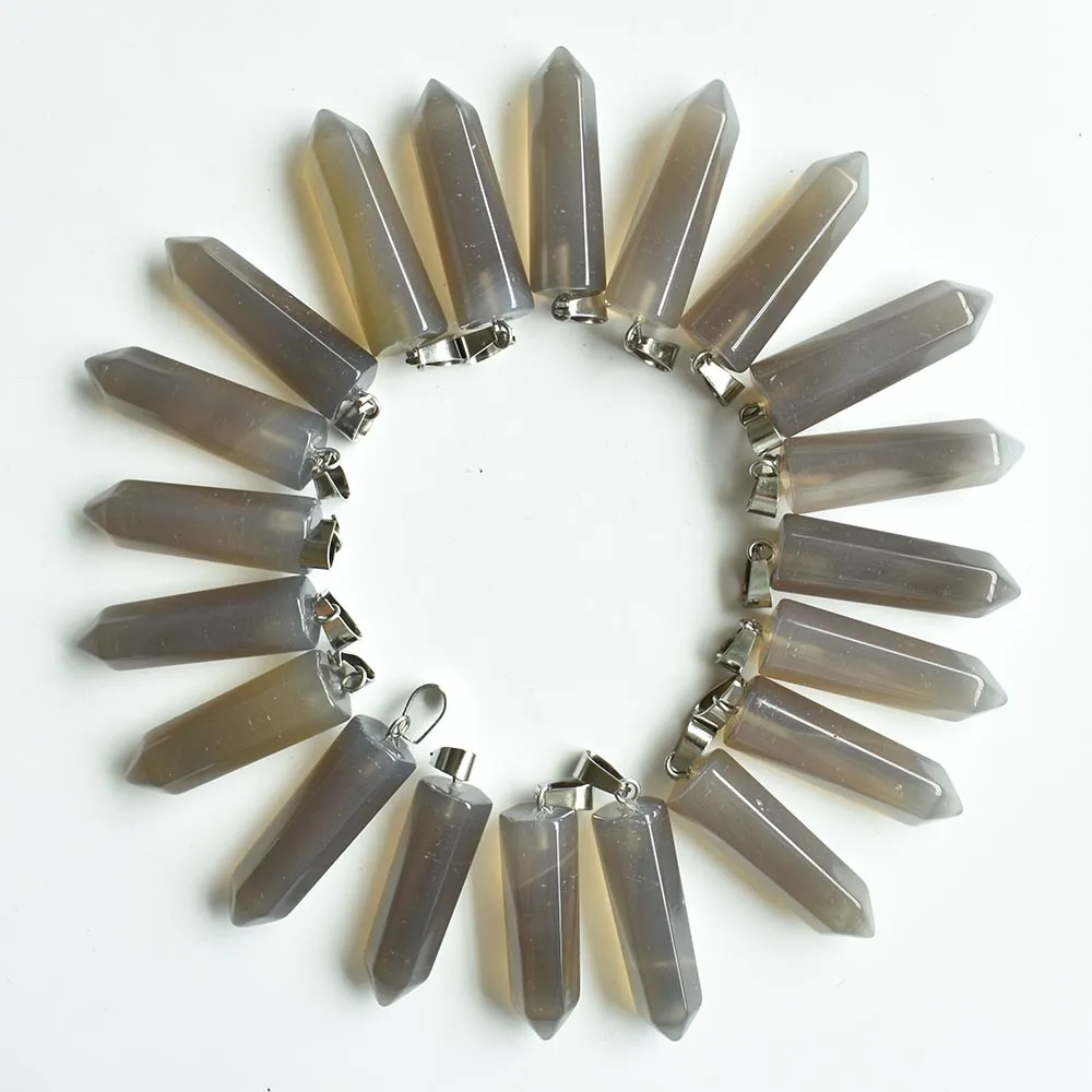 

2020 Fashion Hot sale natural grey onyx pendulum hexagonal pillar Charms Pendants Teardrop Wholesale 24Pcs/lot Free shipping