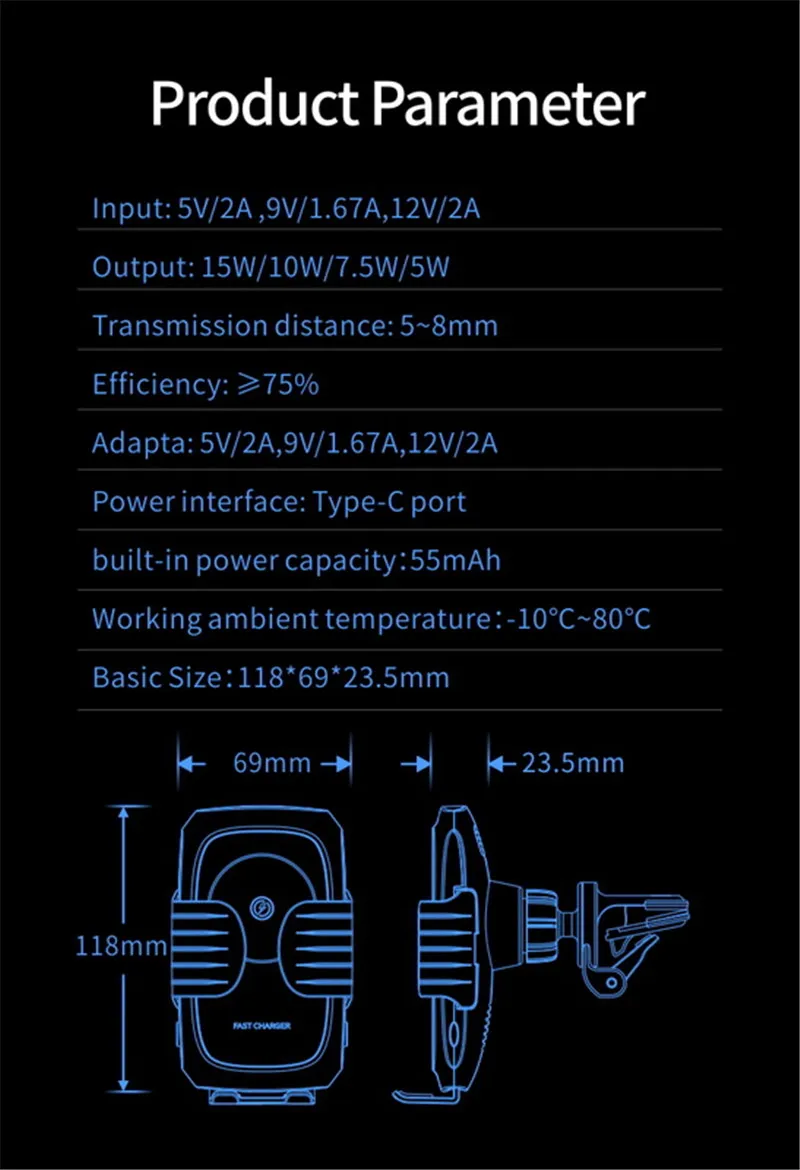 Новинка 15 Вт Быстрое QI Беспроводное Автомобильное зарядное устройство инфракрасный индукционный держатель для телефона Подставка