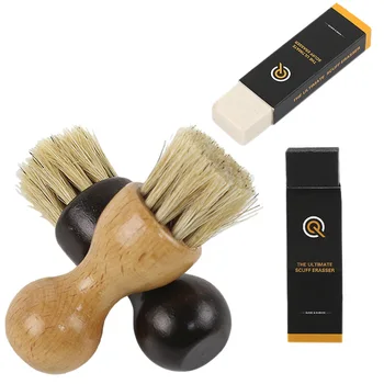 

4Pcs Wooden Handle Shine Brush Cleaning Eraser Set Suede Sheepskin Matte Leather and Leather Fabric Care Tool