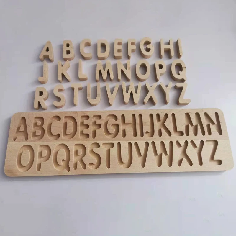 Natural Wooden Alphabet Puzzle Letters ABC Puzzle Board Toddlers