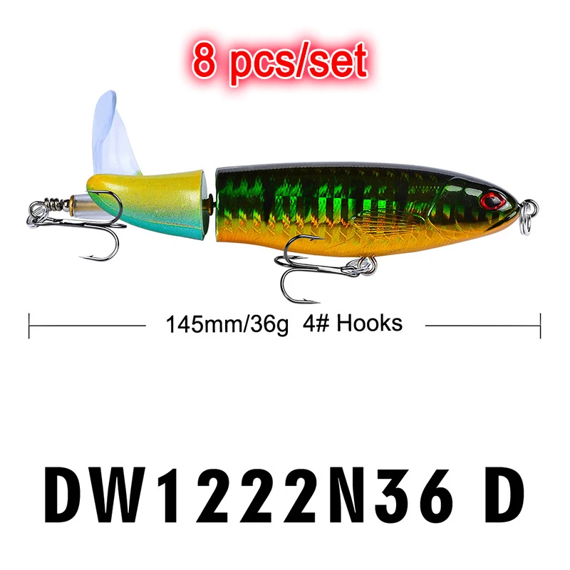 PureLeisure Поппер рыболовная приманка с пропеллером 11 см 15 г 15 см 36 г Topwater Crank Bait 3D глаза Вращающийся спиральный хвост рыболовные снасти - Цвет: D-36g-8Pcs