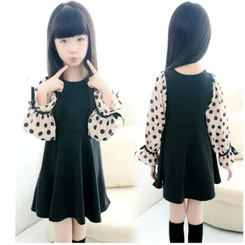

Summer Girls Dress Clothes Long Sleeve Kids Dresses Elegant Dot Princess Party Dress For Girls 4 6 8 10 12 Years Girls Costume
