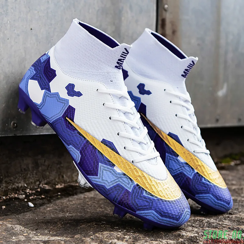 

Fashion Purple Printed Soccer Cleats Men Outdoor Lightweight Soccer Boots Men Professional Unisex High Ankle Football Shoes Men