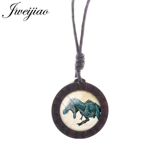JWEIJIAO Dinosaur Tyrannosaurus Pattern Gothic Necklace Rope Chains Wooden Round Pendant Jewelry Boys Party Accessories NS297 01 NS297 10