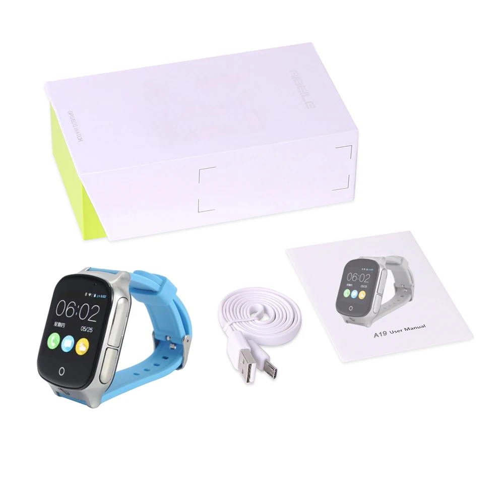 blue with box A19 3g Детские Смарт-часы с gps, gps, Wi-Fi, дистанционный монитор, смарт-часы для ребенка старшего возраста, поддержка gps Wi-Fi, SOS lbs камера - Цвет: blue with box
