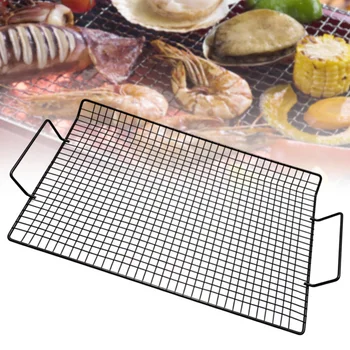 

Kitchen Cooking Iron Wire Rectangle Barbecue Net With Handle Nonstick Portable Grill Tool Home Camping Meat Mesh Outdoor Picnic