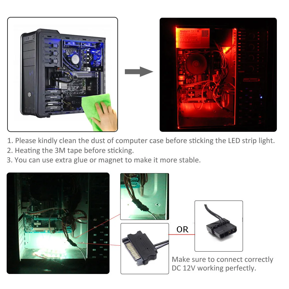 DC 12V 5050 ledstreifen LED Light for PC Computer Case Motherboard SATA/Molex 
