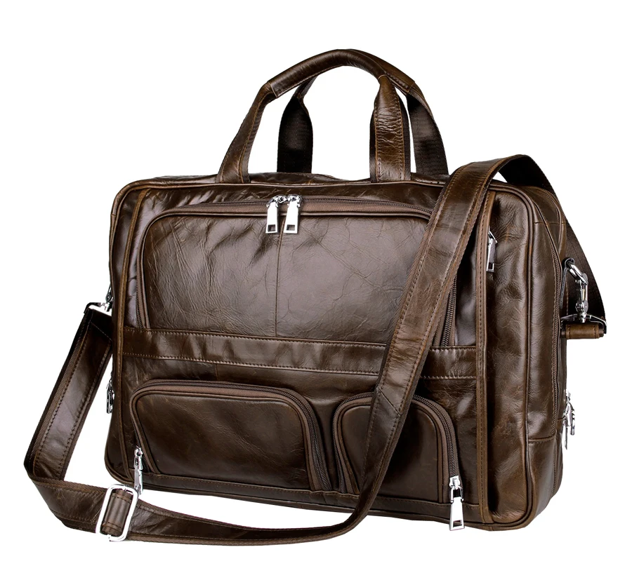 Fashion Men Portfolios Briefcase 17" Laptop Bag Genuine Leather Male Messenger Bags