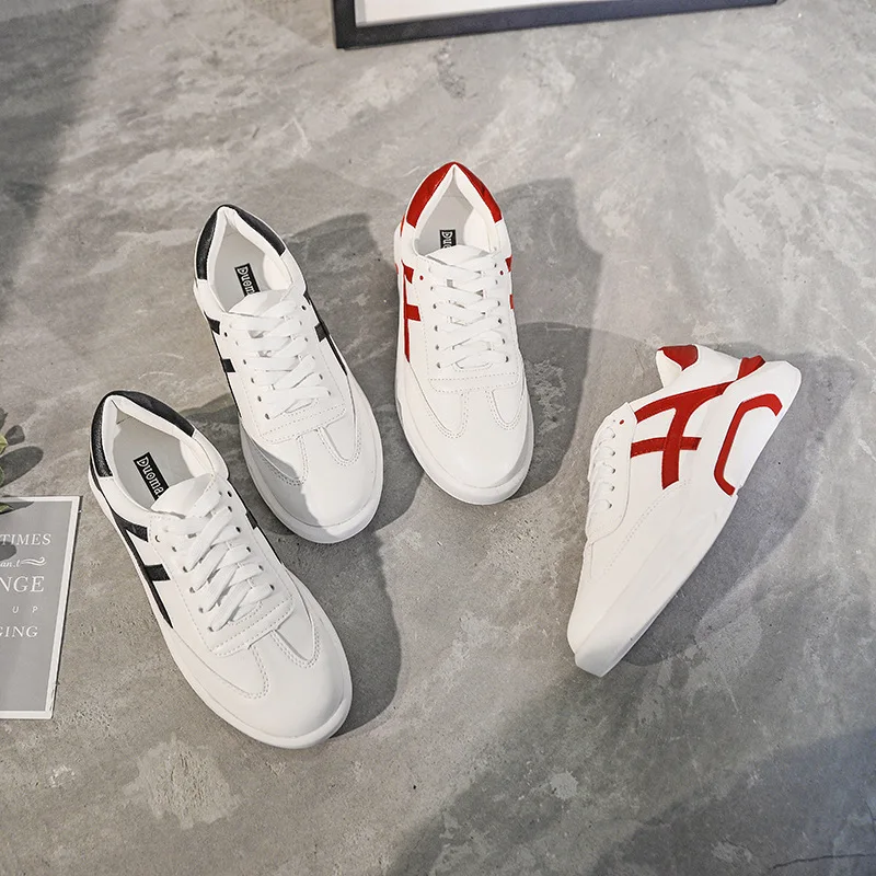 

2019 New Style Versatile Korean-style Platform Thick Bottomed Mixed Colors White Shoes Women's Spring And Autumn Students Lace-u